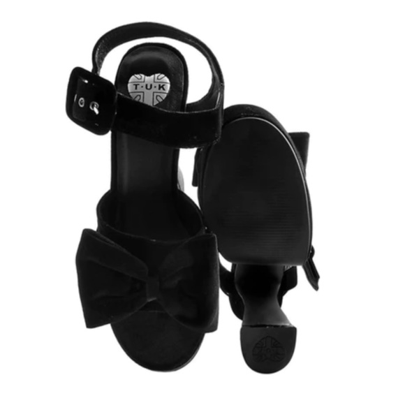 TUK Footwear Womens Black Velvet Bow Spice Platform Heel Size 10 - Picture 4 of 7